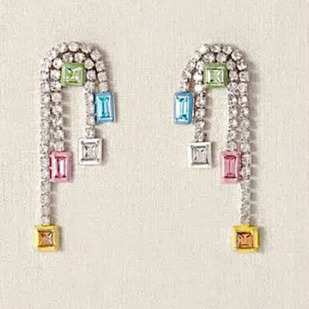 MAJE Multicolor Crystal Waterfall Drop Earrings + Pouch, Box & Shopper NEW